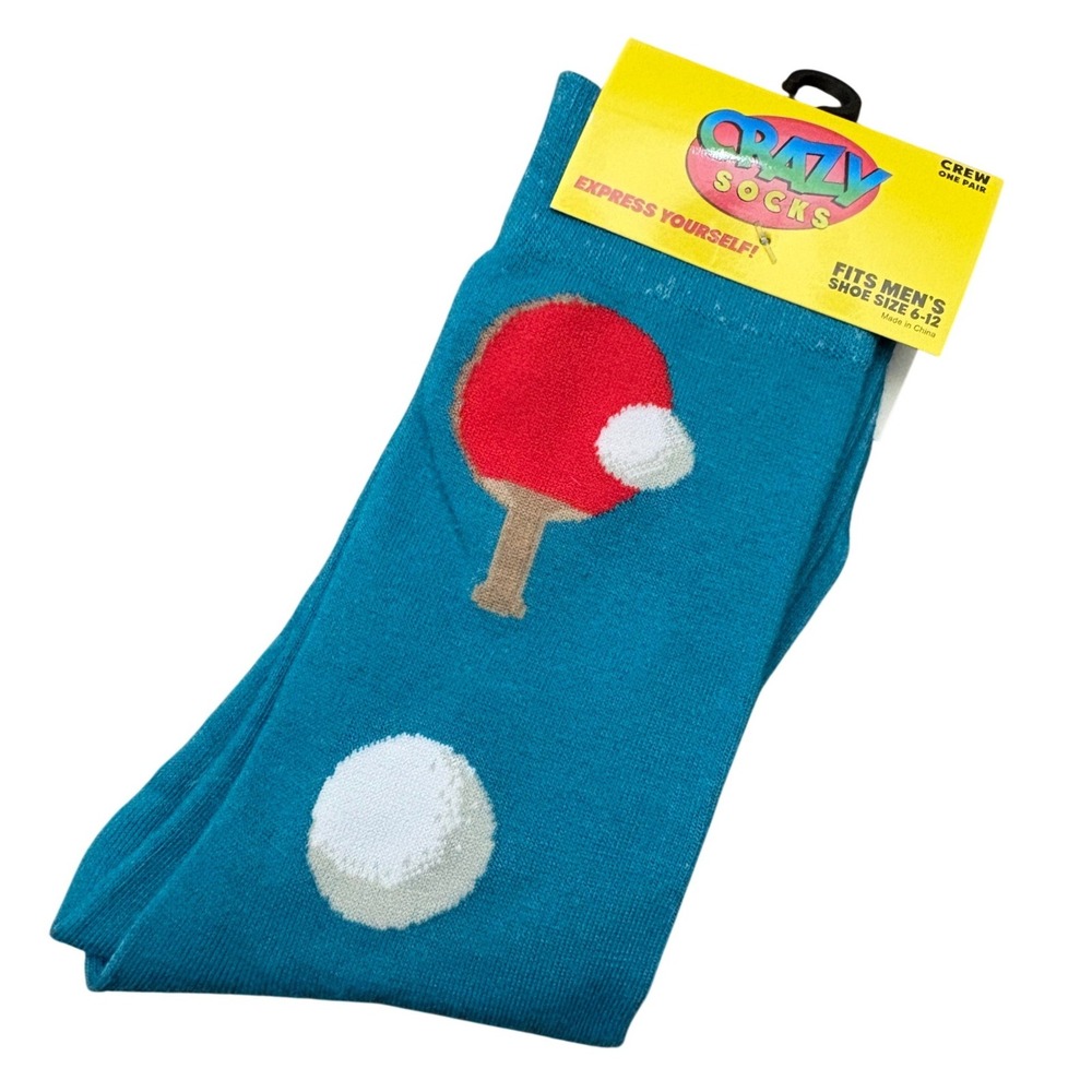 NWT Crazy Socks Mens Ping Pong Table Tennis Novelty Crew Socks New Size 6-12